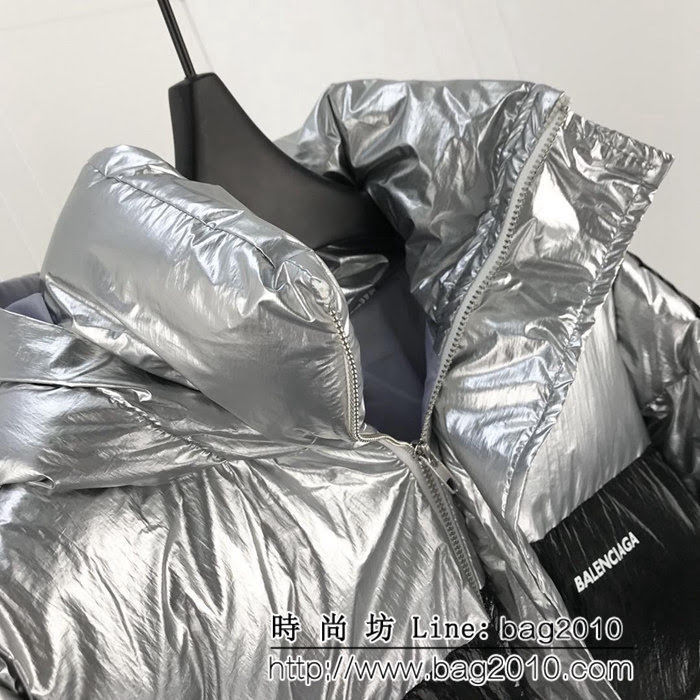 BALENCIAGA巴黎世家 18冬季新款 銀色亮面 撞色拼接字母印花 保暖舒適棉服 男女同款 ydi1616